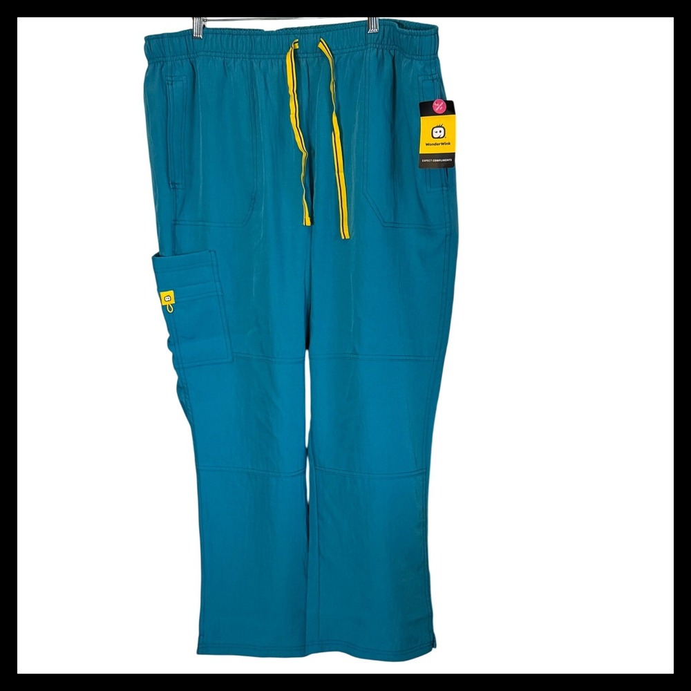 NWT WonderWink Four-Stretch Scrub Pants Womens 3XL Teal Blue True-Plus Fit